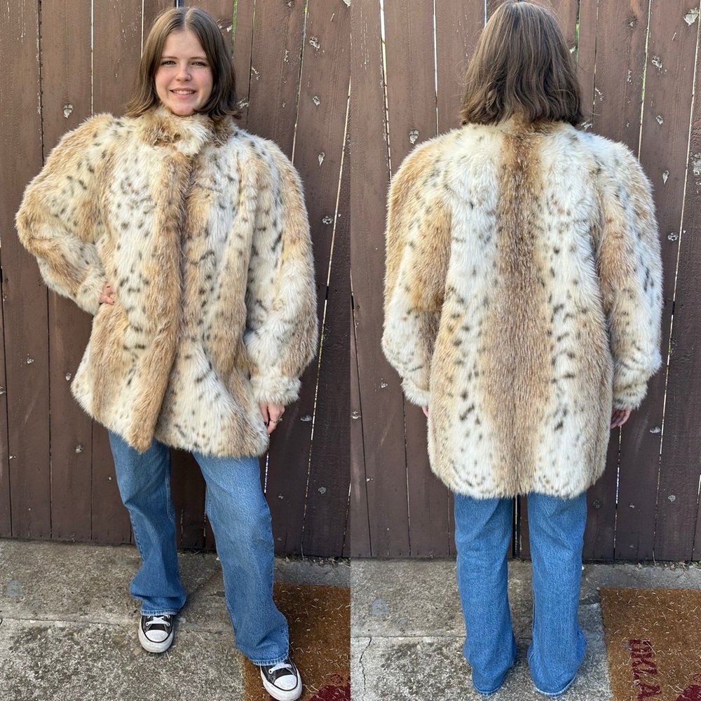 Lilli Ann Vintage 80s Faux Fur Coat Animal Print